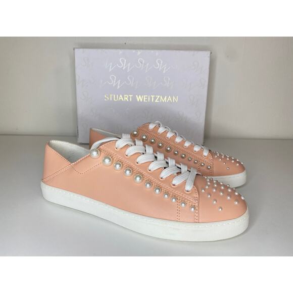 NWT STUART WEITZMAN SHOES SNEAKERS PINK POUDRE PEARL BEADED SLIP ON CONVERTIBLE - Picture 1 of 14